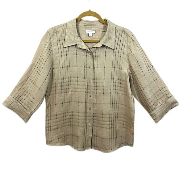 Charter Club Linen Blouse 14 Top Beige Neutral NWOT - Picture 1 of 13